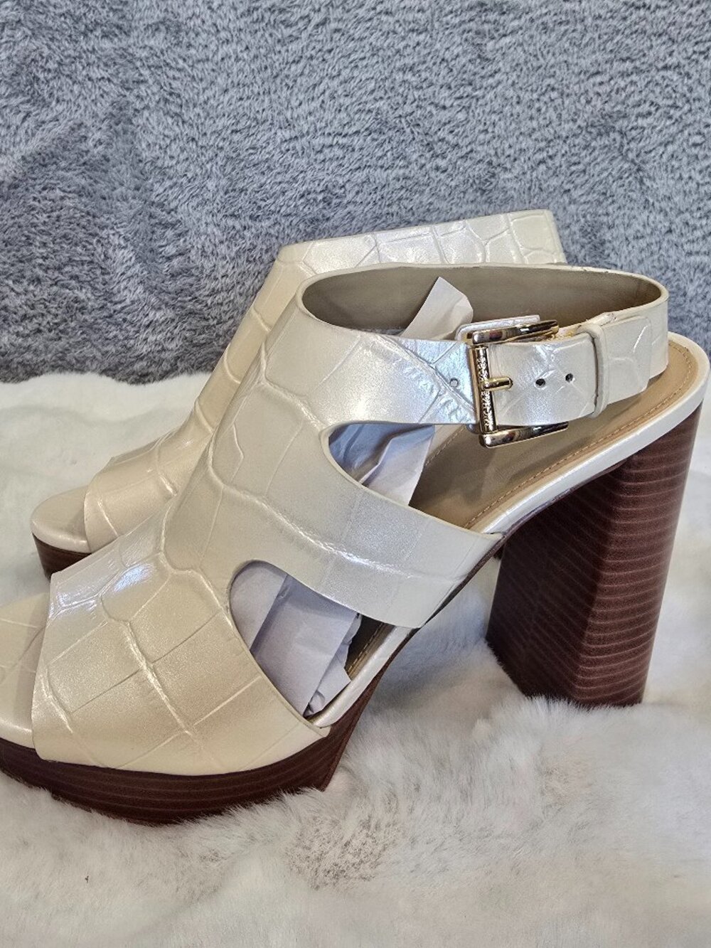 Michael Kors Platform Block Heel Croc Print Heeled Sandals Women's Size 9 Noelle